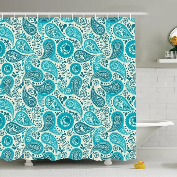 Shower Curtain Blue Paisley Print